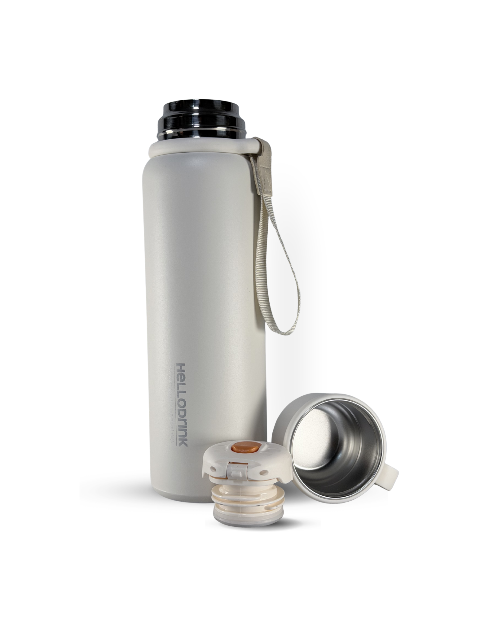 HELLO DRINK STEEL WATER BOTTLE WITH STRAP CAP | 750ML | BEIGE