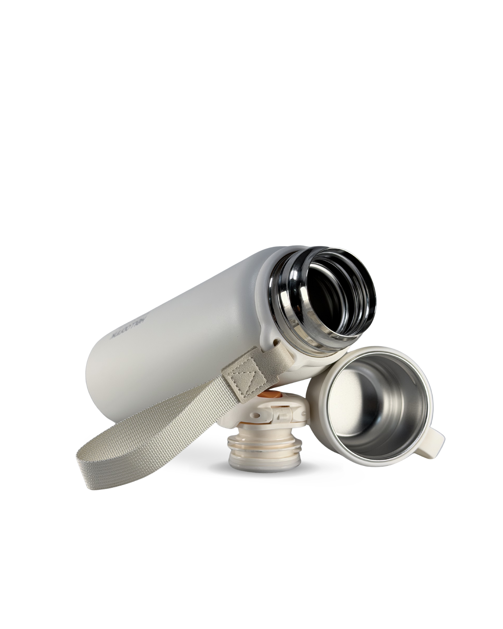 HELLO DRINK STEEL WATER BOTTLE WITH STRAP CAP | 750ML | BEIGE
