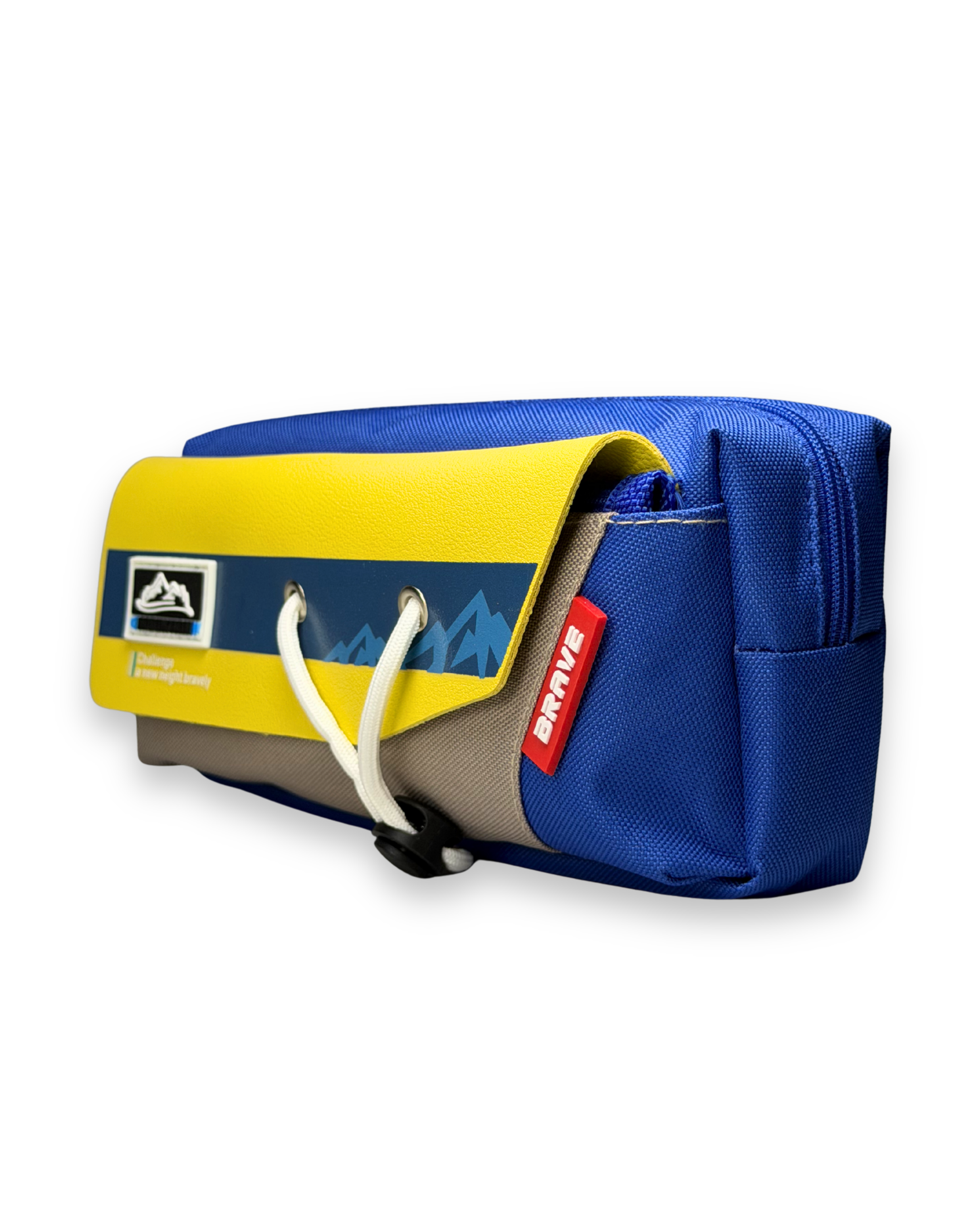 BRAVE Mountain Adventure Canvas Pencil Case with Toggle Lock – Multi-Layer Large Stationery Pouch | Yellow