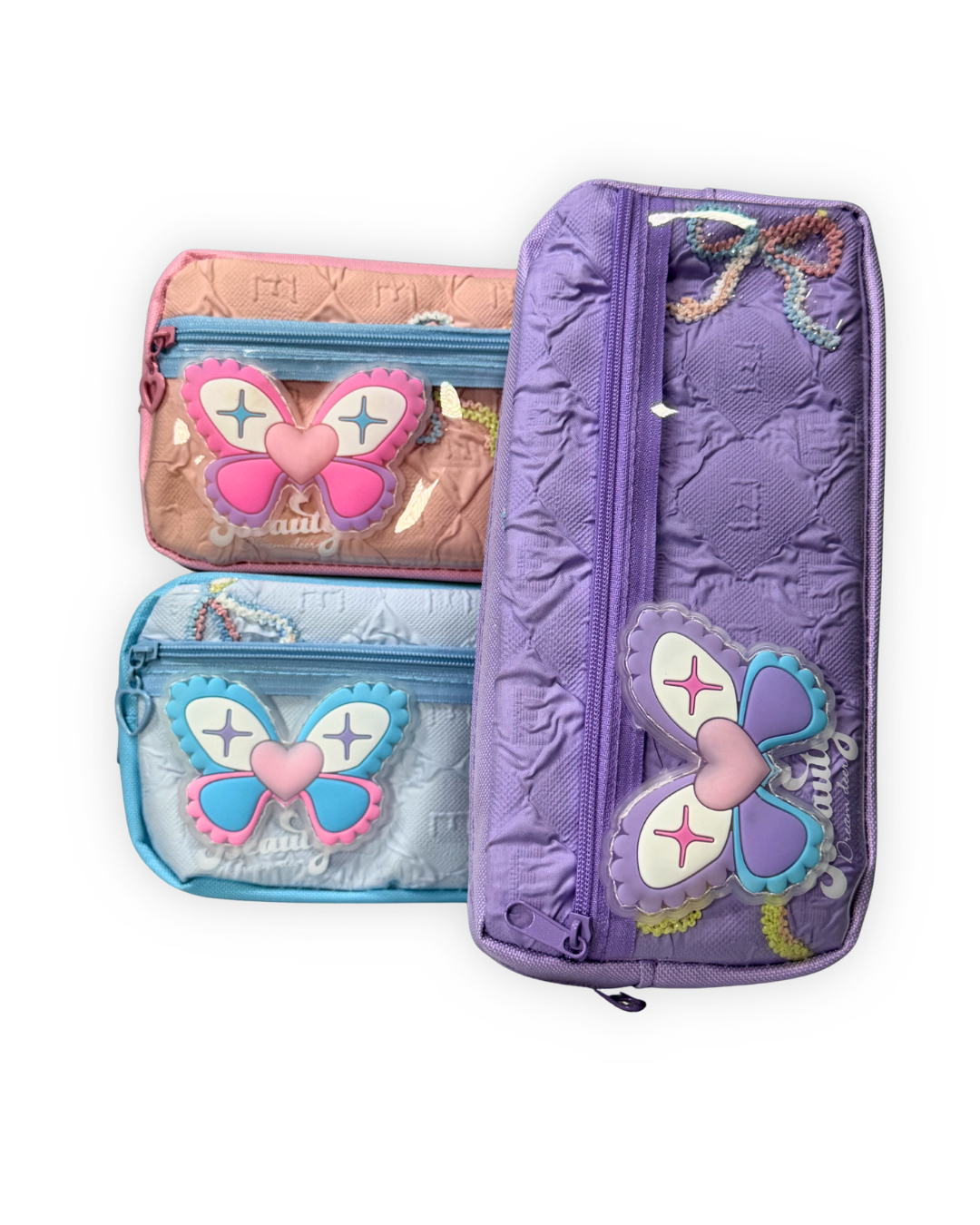 Premium Pastel Purple Quilted Butterfly Pencil Case – Aesthetic Large Capacity Pouch for Girls