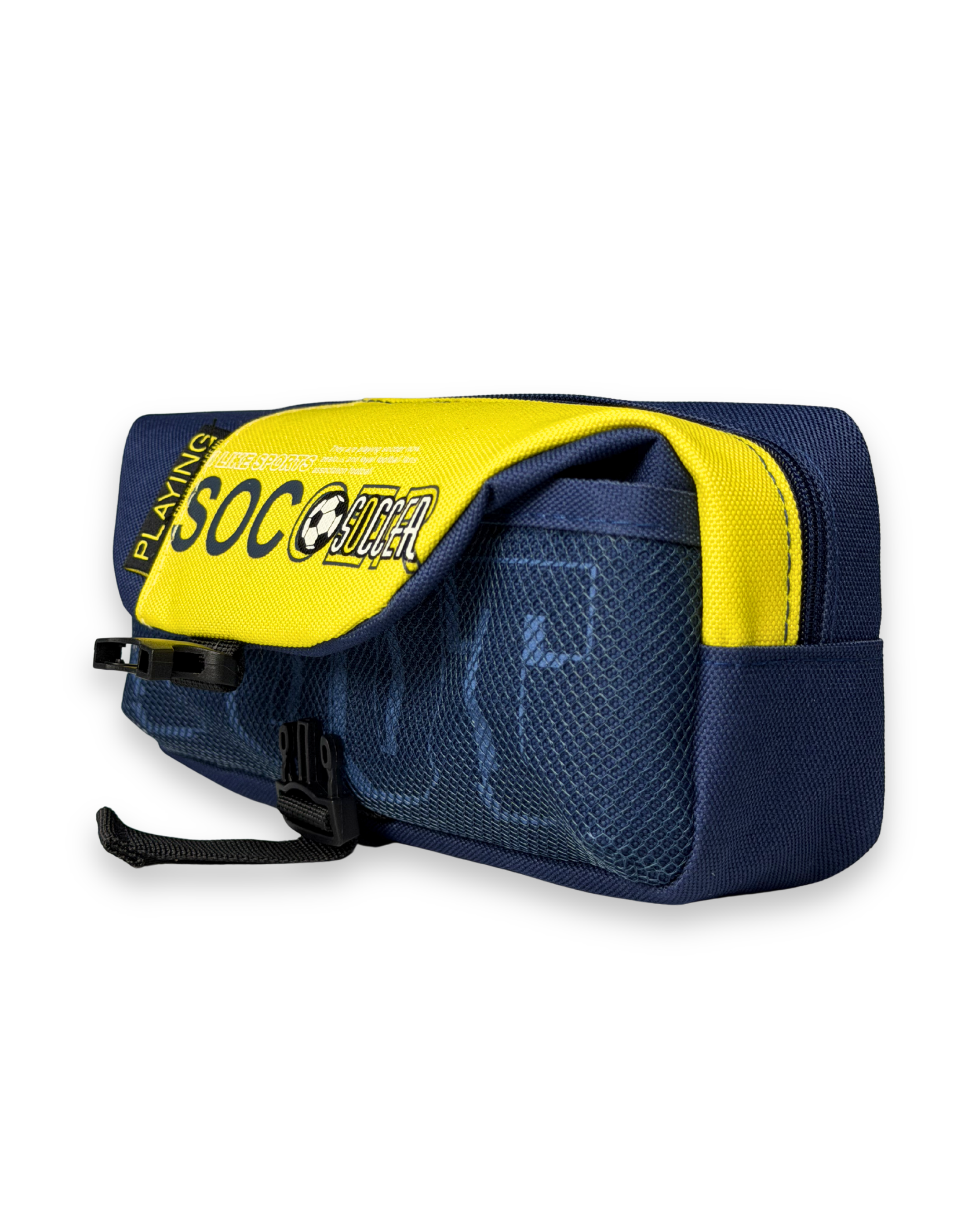 Soccer Sports Canvas Pencil Case with Buckle Lock – Multi-Layer Large Stationery Pouch | Yellow