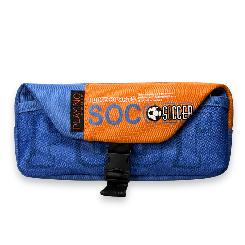 Soccer Sports Canvas Pencil Case with Buckle Lock – Multi-Layer Large Stationery Pouch | Orange