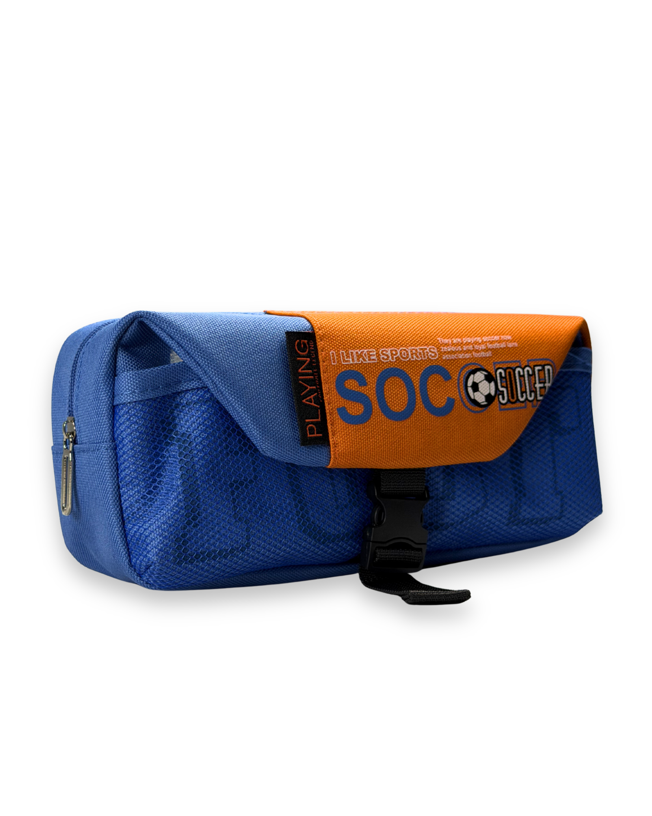 Soccer Sports Canvas Pencil Case with Buckle Lock – Multi-Layer Large Stationery Pouch | Orange