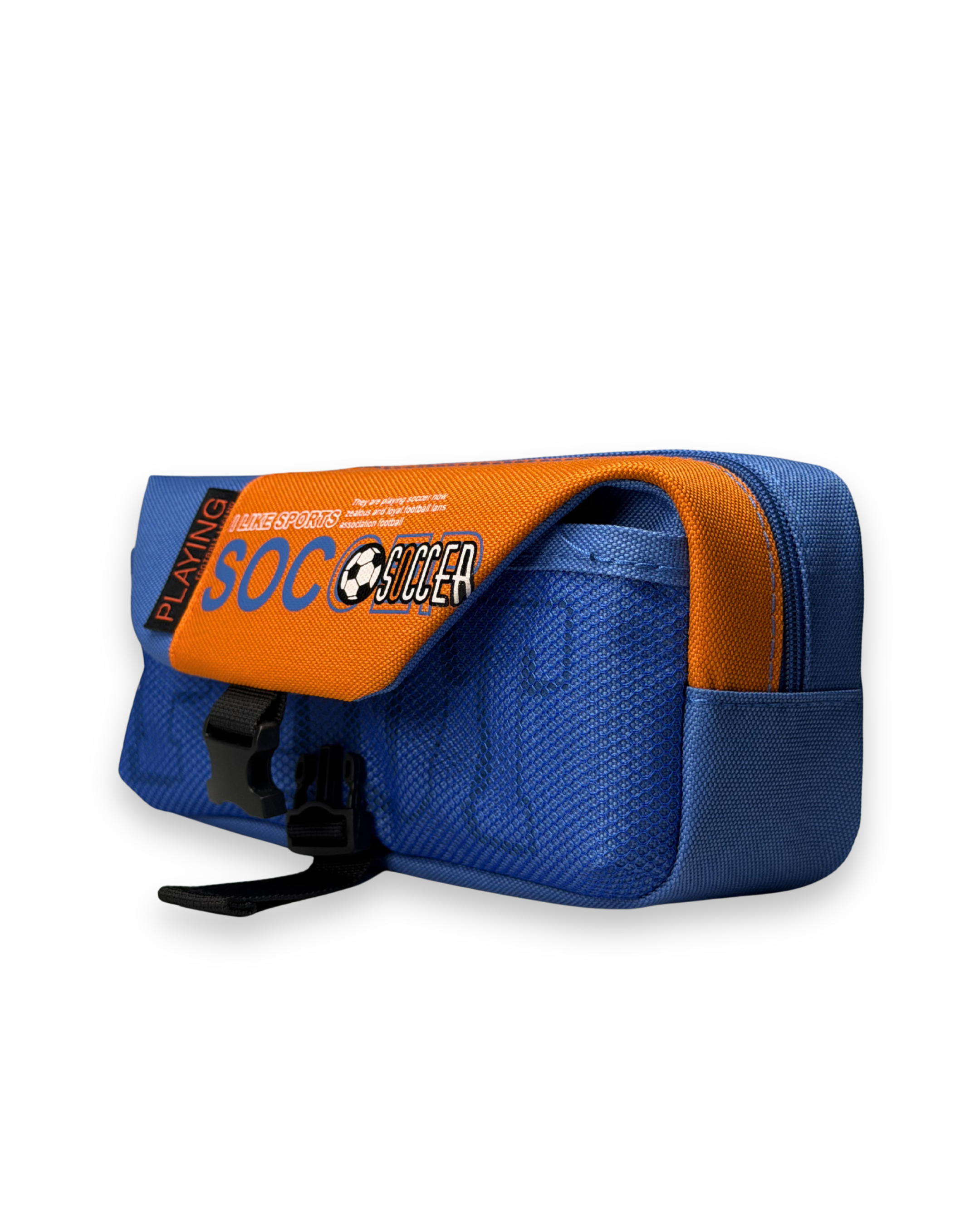 Soccer Sports Canvas Pencil Case with Buckle Lock – Multi-Layer Large Stationery Pouch | Orange