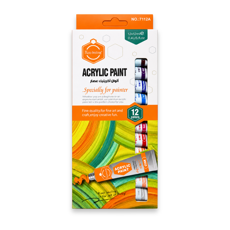 Keep Smiling 12-Color Premium Acrylic Paint Set (12ml Tubes) – Model 7112A