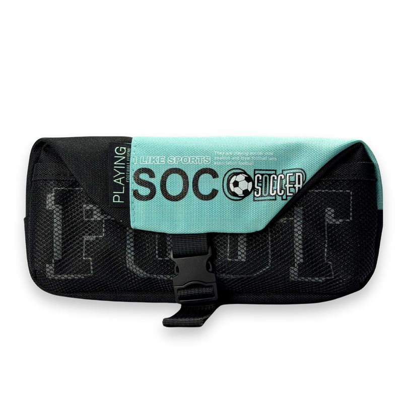 Soccer Sports Canvas Pencil Case with Buckle Lock – Multi-Layer Large Stationery Pouch | Teal