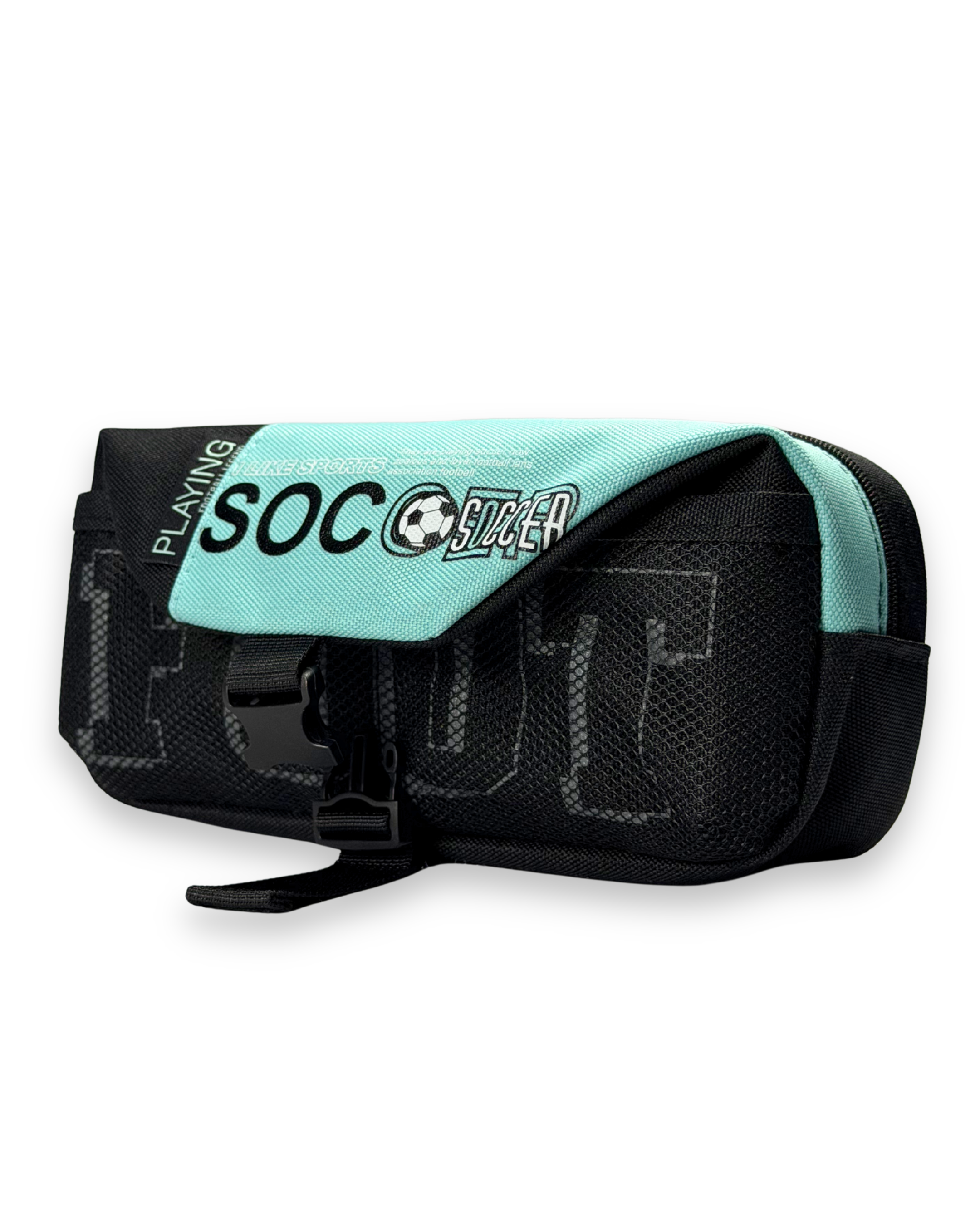Soccer Sports Canvas Pencil Case with Buckle Lock – Multi-Layer Large Stationery Pouch | Teal