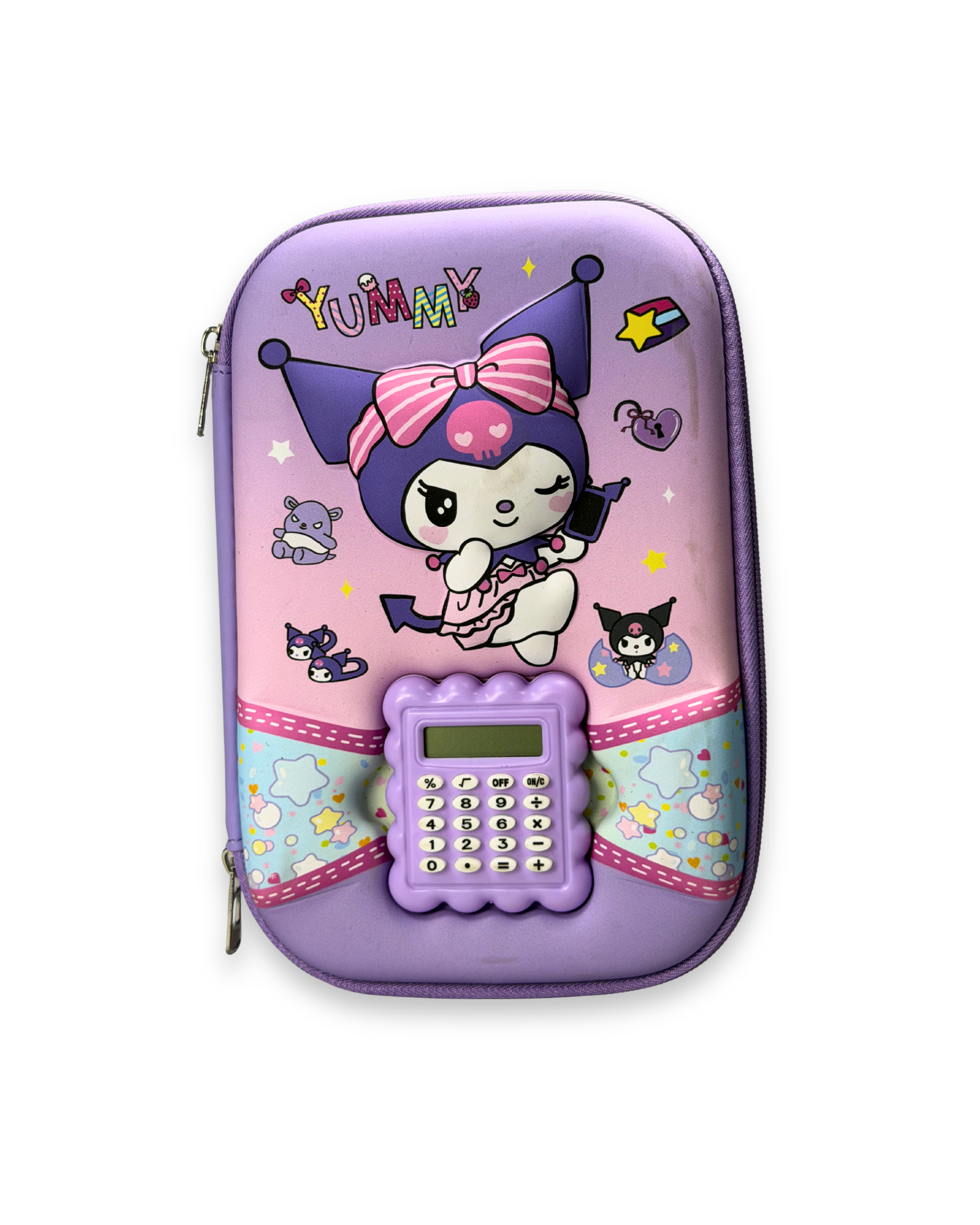 Kuromi Style 3D Embossed Geometry Box | Multi-Functional Shockproof Stationery Organizer for Kids | Purple