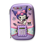 Kuromi Style 3D Embossed Geometry Box | Multi-Functional Shockproof Stationery Organizer for Kids | Purple 1