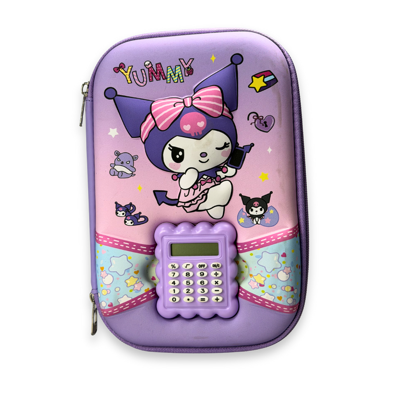 Kuromi Style 3D Embossed Geometry Box | Multi-Functional Shockproof Stationery Organizer for Kids | Purple