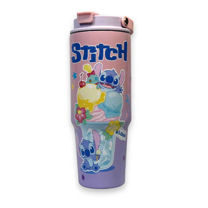 Disney Stitch Ice Cream Theme Dual-Tone Pink & Violet Thermal Flask – Vacuum Insulated Water Bottle for School & College