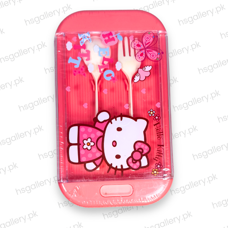 Cute Hello Kitty 2-Compartment Bento Lunch Box with Cutlery