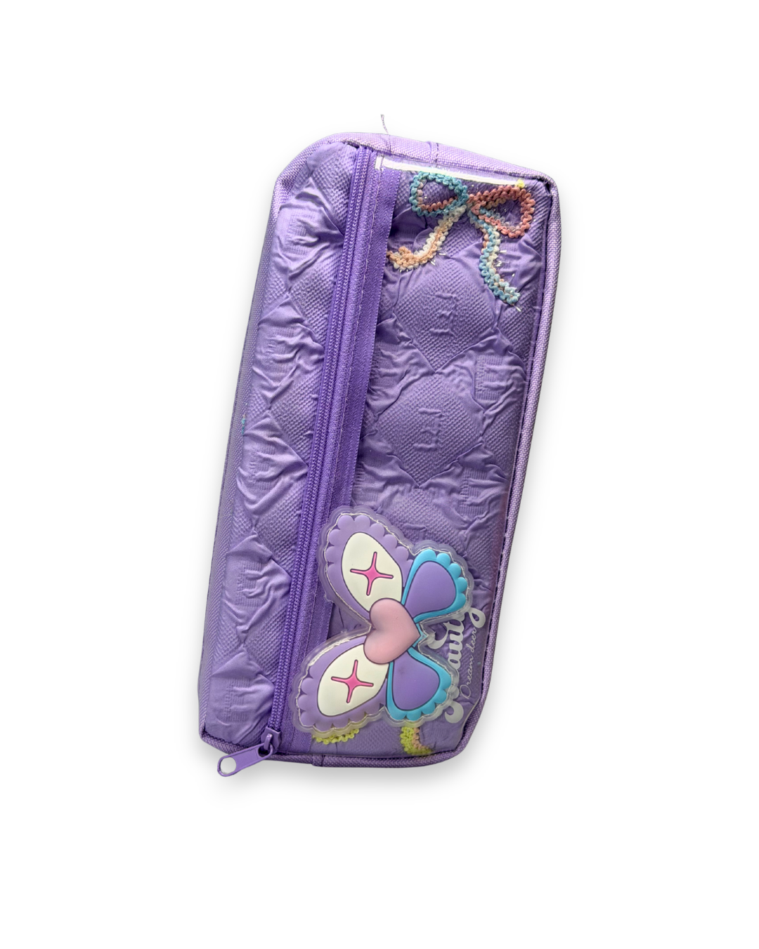 Premium Pastel Purple Quilted Butterfly Pencil Case – Aesthetic Large Capacity Pouch for Girls