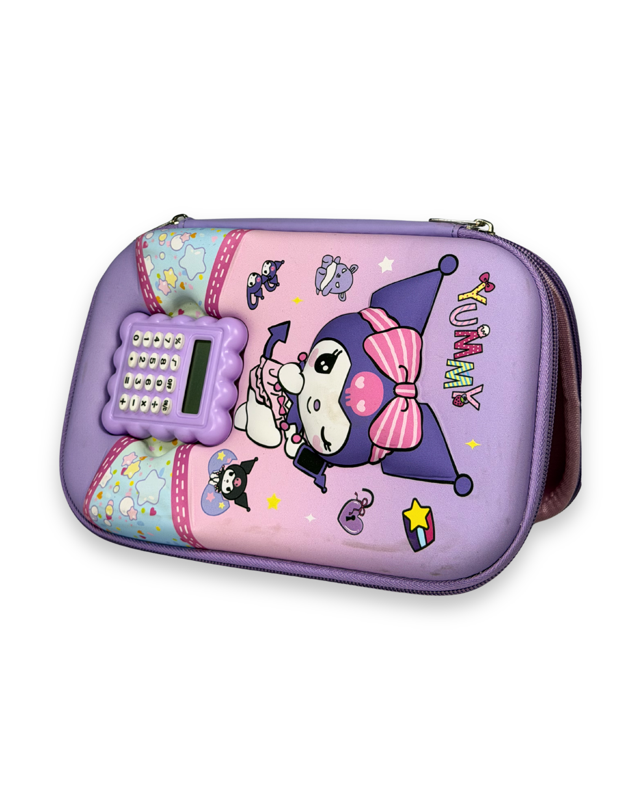 Kuromi Style 3D Embossed Geometry Box | Multi-Functional Shockproof Stationery Organizer for Kids | Purple