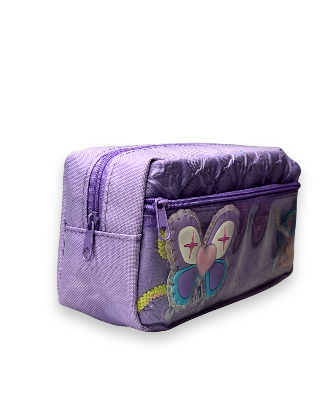 Premium Pastel Purple Quilted Butterfly Pencil Case – Aesthetic Large Capacity Pouch for Girls