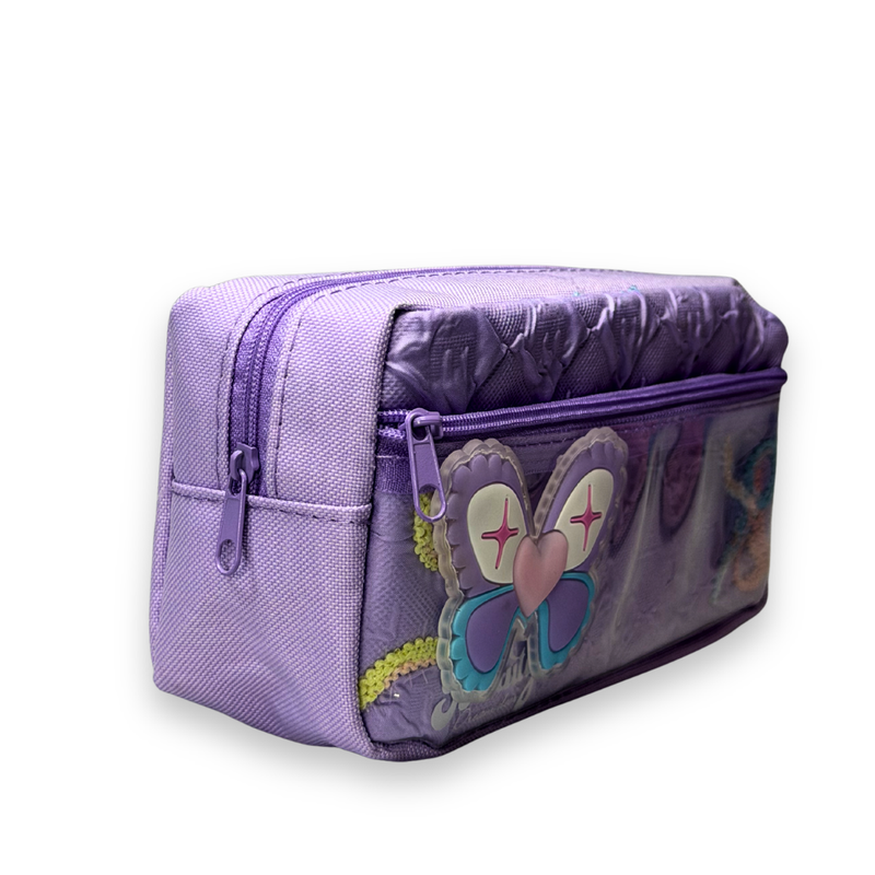 Premium Pastel Purple Quilted Butterfly Pencil Case – Aesthetic Large Capacity Pouch for Girls