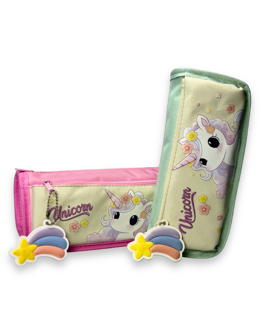 Cute Kawaii Pastel Pink Unicorn Canvas Pencil Case with Star Keychain – Pouch for Girls