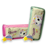 Cute Kawaii Mint Green Unicorn Canvas Pencil Case with Star Keychain – Pouch for Girls 4