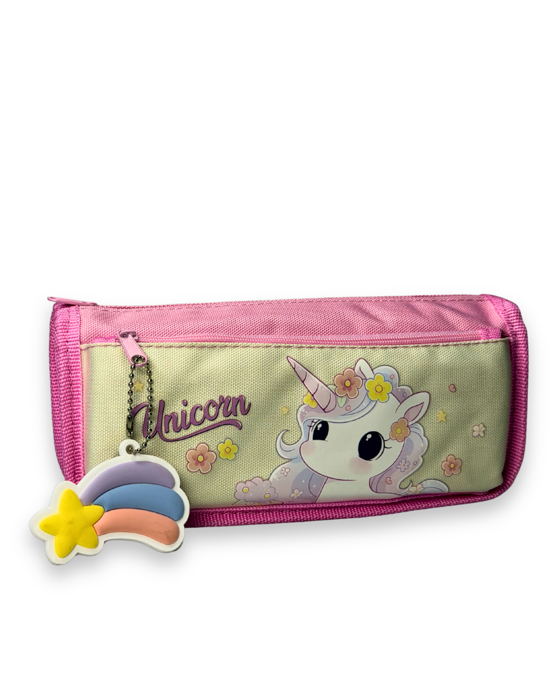Cute Kawaii Pastel Pink Unicorn Canvas Pencil Case with Star Keychain – Pouch for Girls