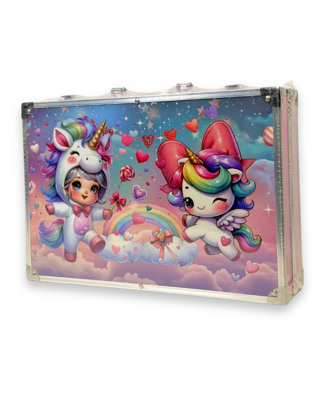 Unicorn 145 piece art suitcase rainbow pink aluminum case girls Pakistan
