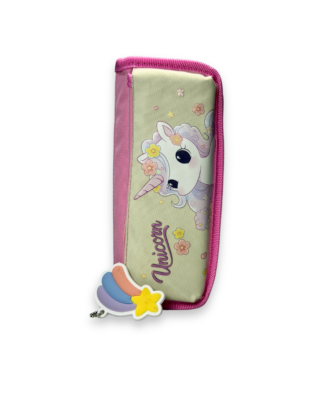 Cute Kawaii Pastel Pink Unicorn Canvas Pencil Case with Star Keychain – Pouch for Girls