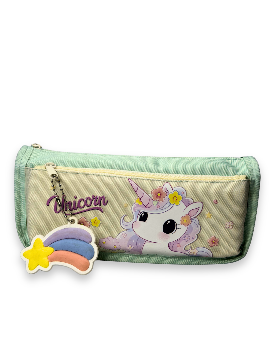 Cute Kawaii Pastel Pink Unicorn Canvas Pencil Case with Star Keychain – Pouch for Girls