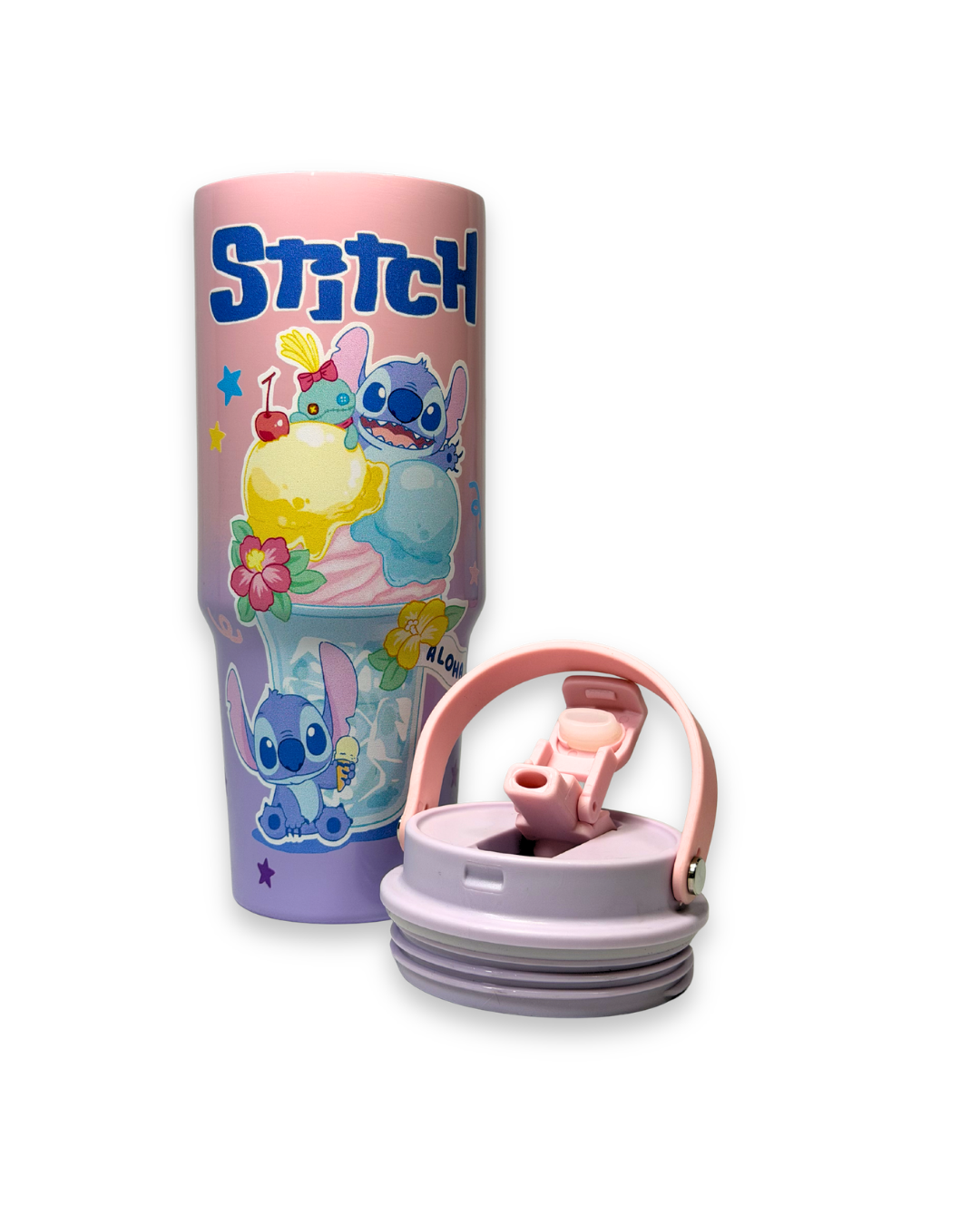 Disney Stitch Ice Cream Theme Dual-Tone Pink & Violet Thermal Flask – Vacuum Insulated Water Bottle for School & College