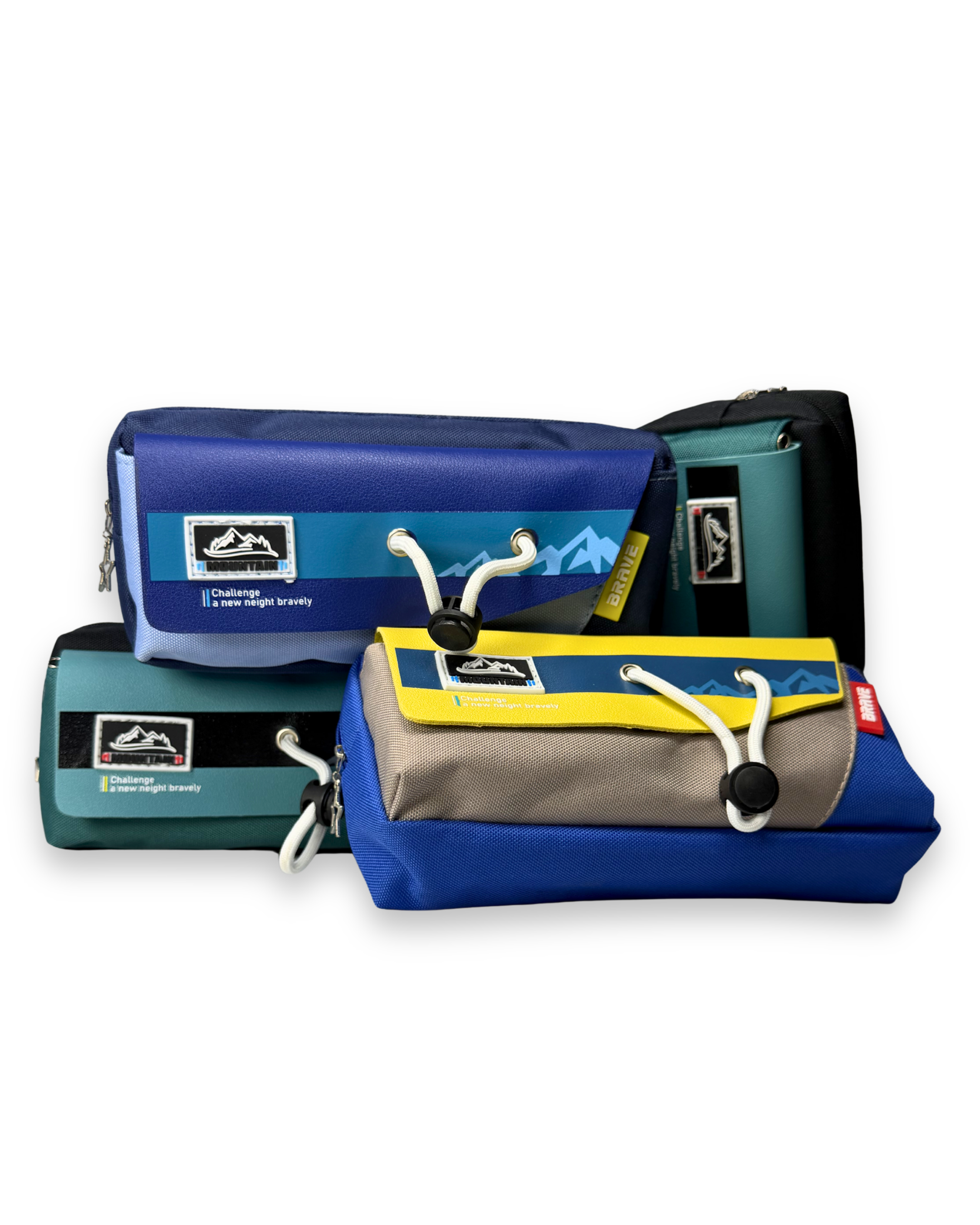 Brave Mountain Adventure Canvas Pencil Case with Toggle Lock  | Large Stationery Pouch | Navy Blue