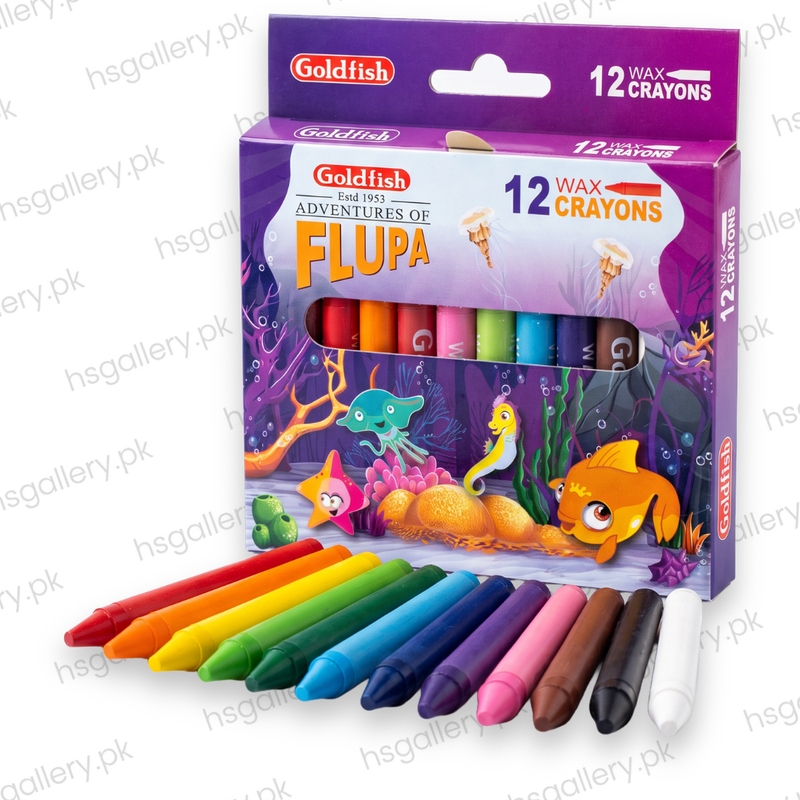 Goldfish Adventures of Flupa 9mm Wax Crayons - Pack of 12 Assorted Colours (Small)