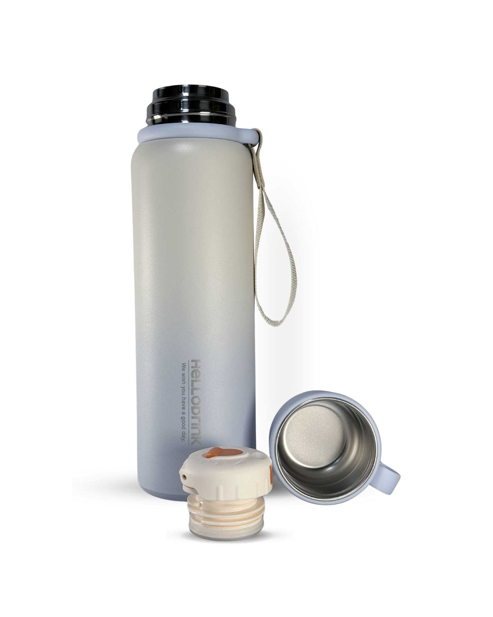 HELLO DRINK STEEL WATER BOTTLE WITH STRAP CAP | 750ML | BLUE