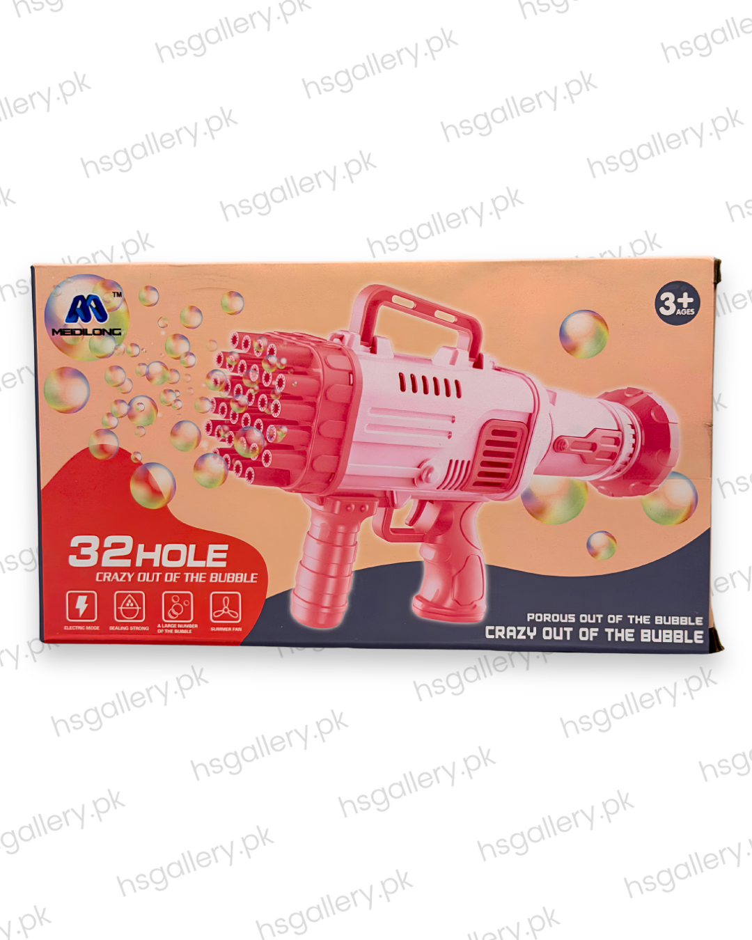 32-Hole Electric Gatling Bubble Gun Machine with Fan
