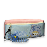 Cute Kawaii  Sweet Rabbit Doll Canvas Pencil Case with Beaded Charm –  Pouch for Girls | Purple & Pink 3