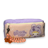 Cute Kawaii  Sweet Rabbit Doll Canvas Pencil Case with Beaded Charm –  Pouch for Girls | Purple & Pink 4