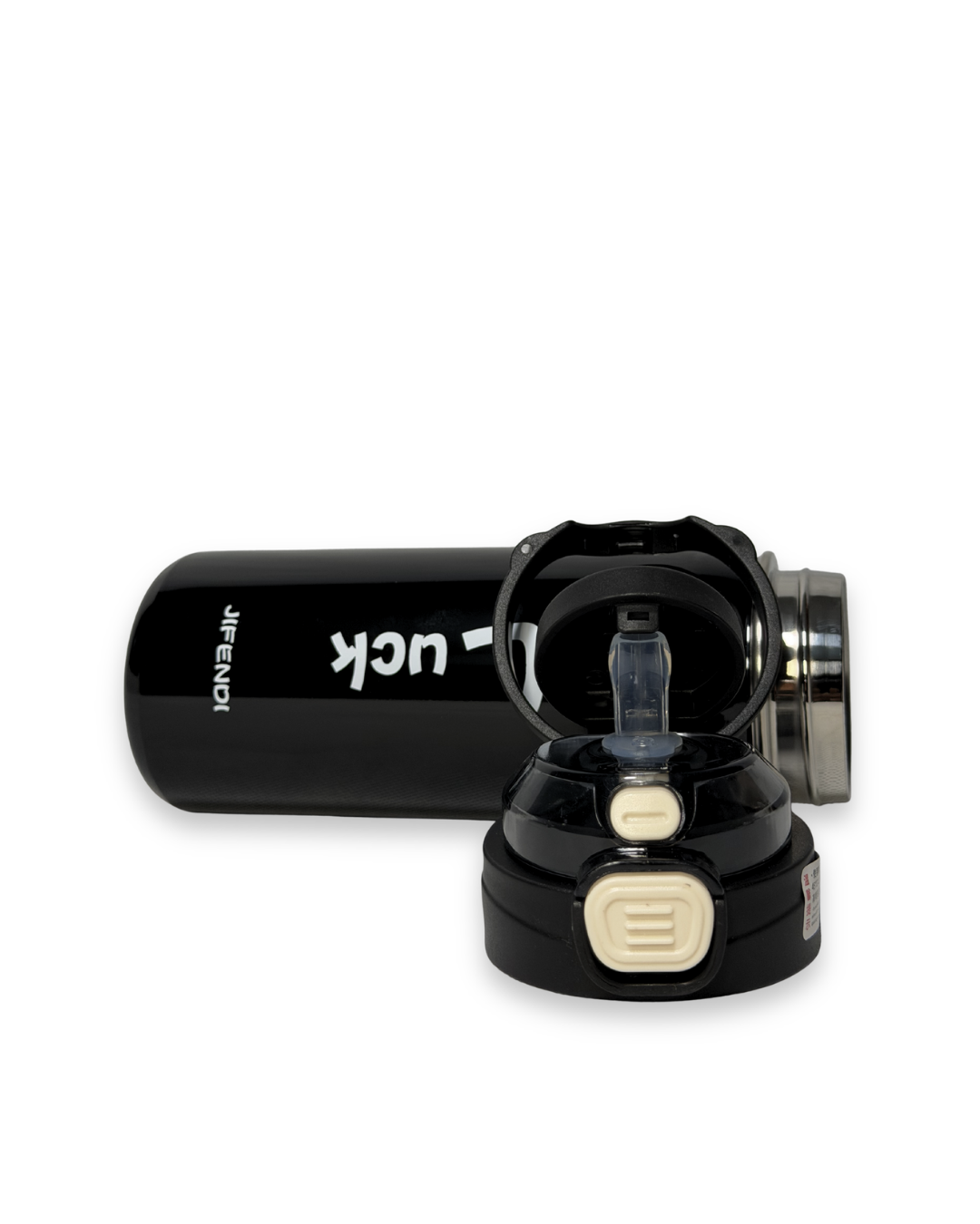 Black and silver electronic device with 'uck' branding on a white background