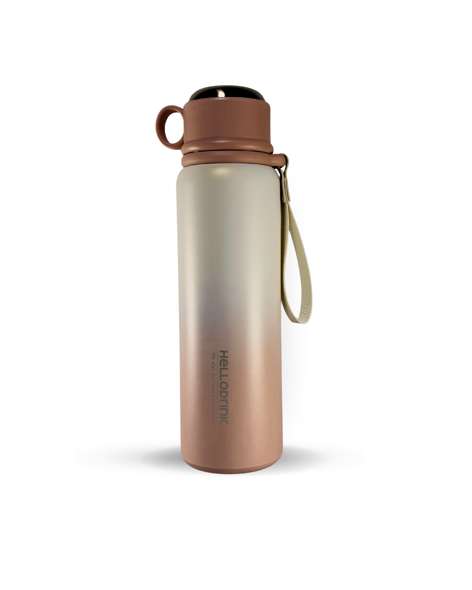 HELLO DRINK STEEL WATER BOTTLE WITH STRAP CAP | 750ML | GREEN