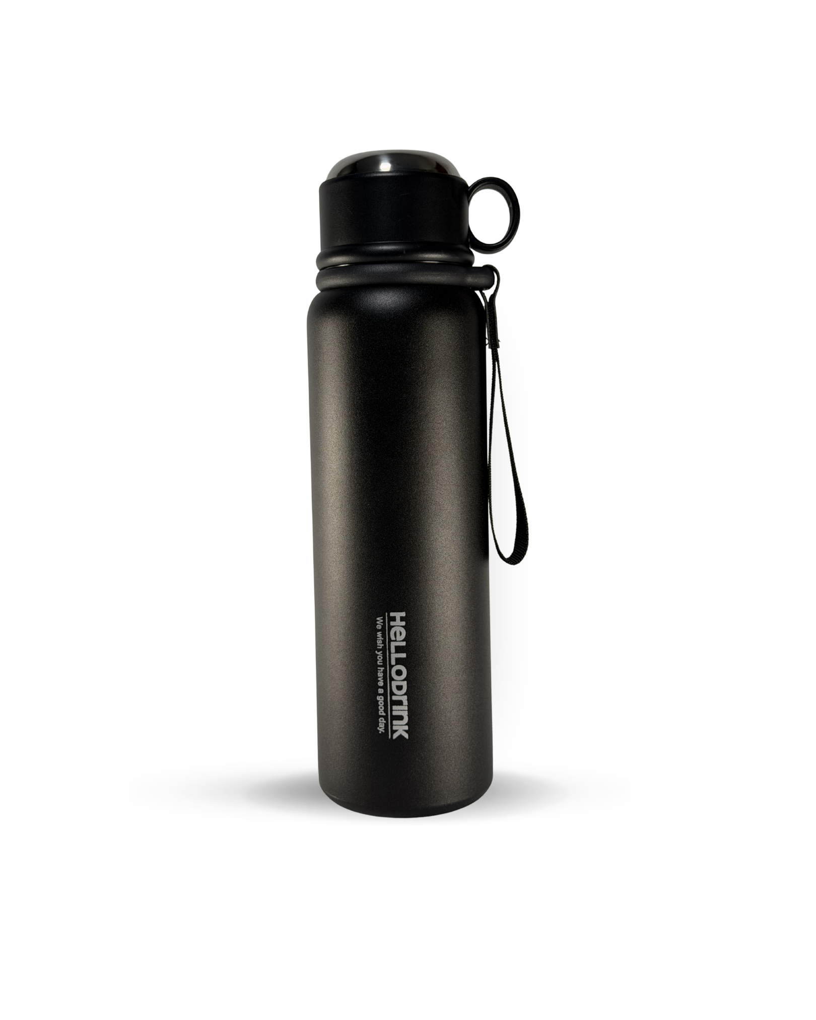 HELLO DRINK STEEL WATER BOTTLE WITH STRAP CAP | 750ML | GREEN