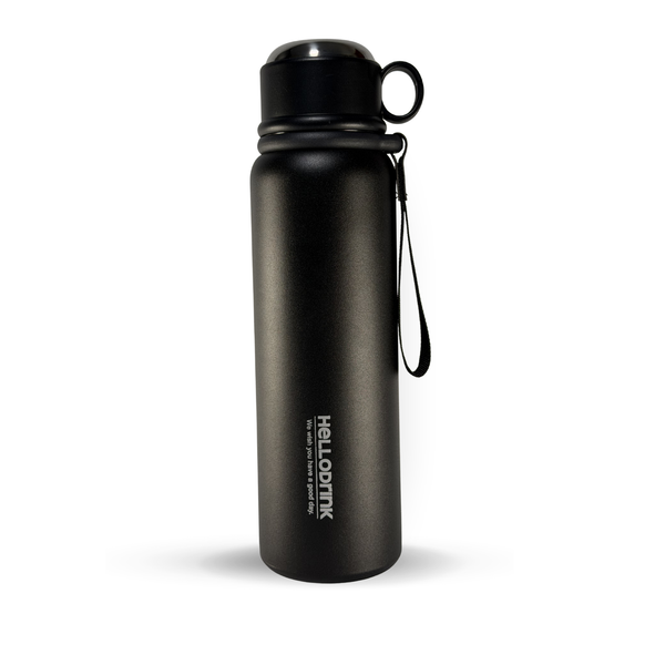 HELLO DRINK STEEL WATER BOTTLE BLACK