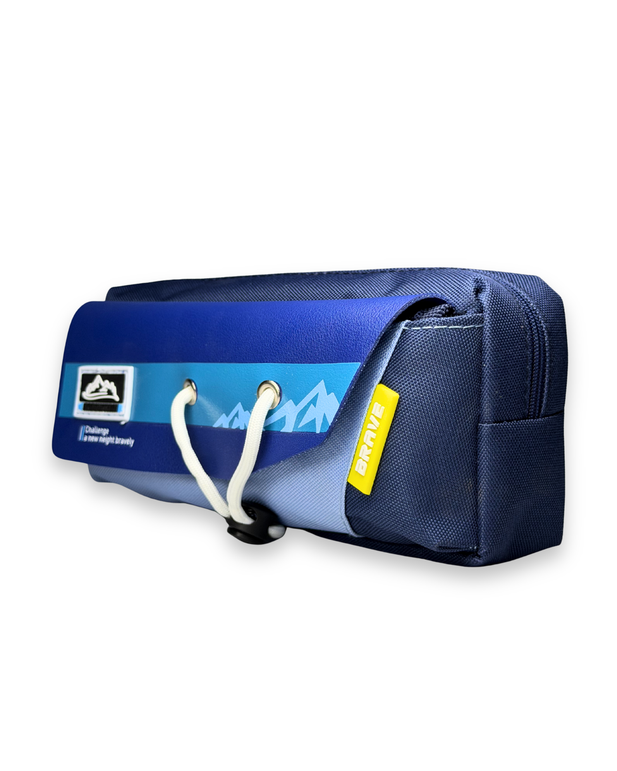 Brave Mountain Adventure Canvas Pencil Case with Toggle Lock  | Large Stationery Pouch | Navy Blue