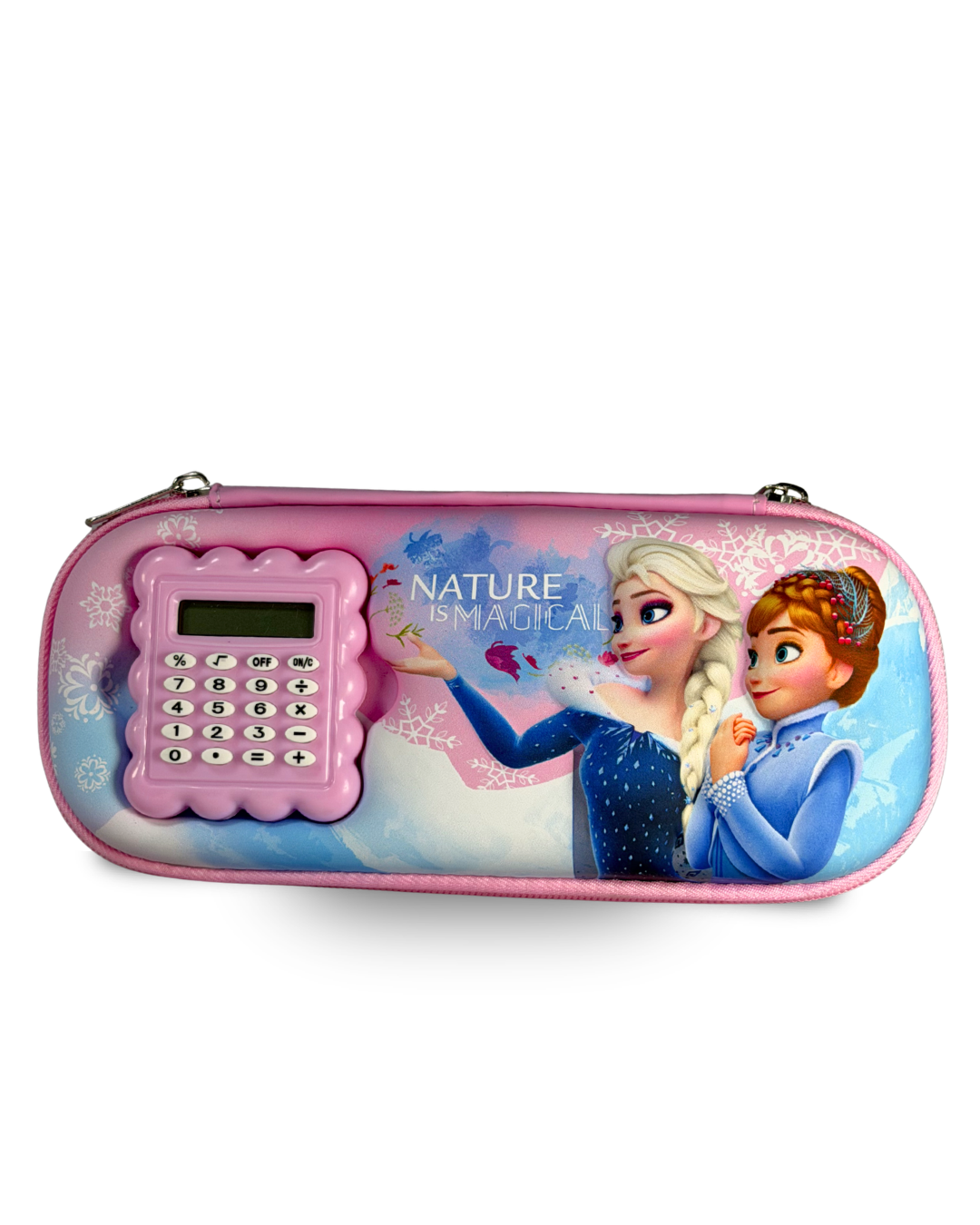 Frozen Elsa & Anna Pink & Blue Pencil Case with Built-in Calculator – School Pouch for Girls | Pink