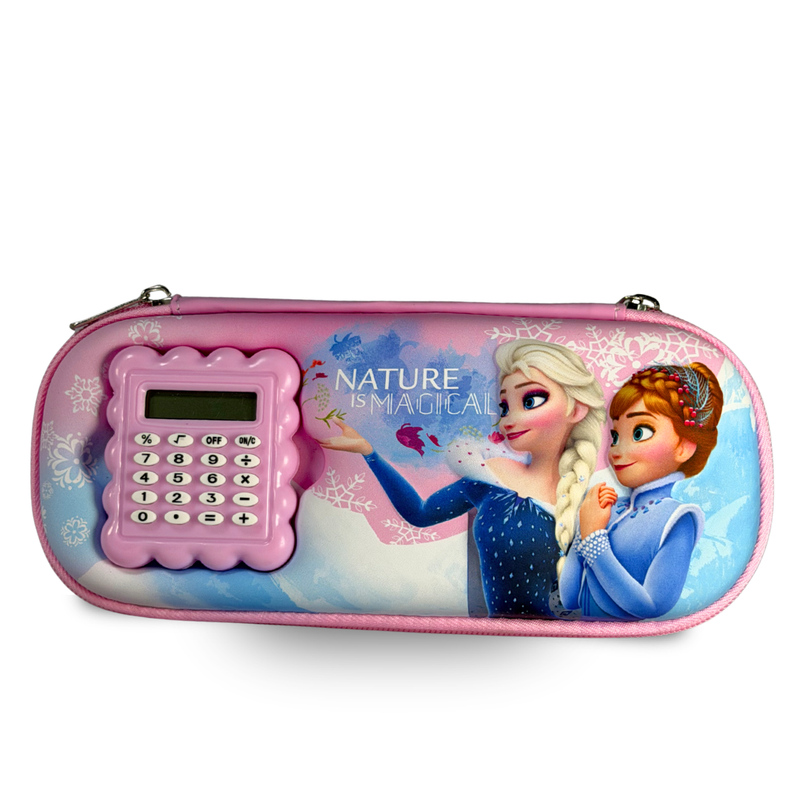Frozen Elsa & Anna Pink & Blue Pencil Case with Built-in Calculator – School Pouch for Girls | Pink