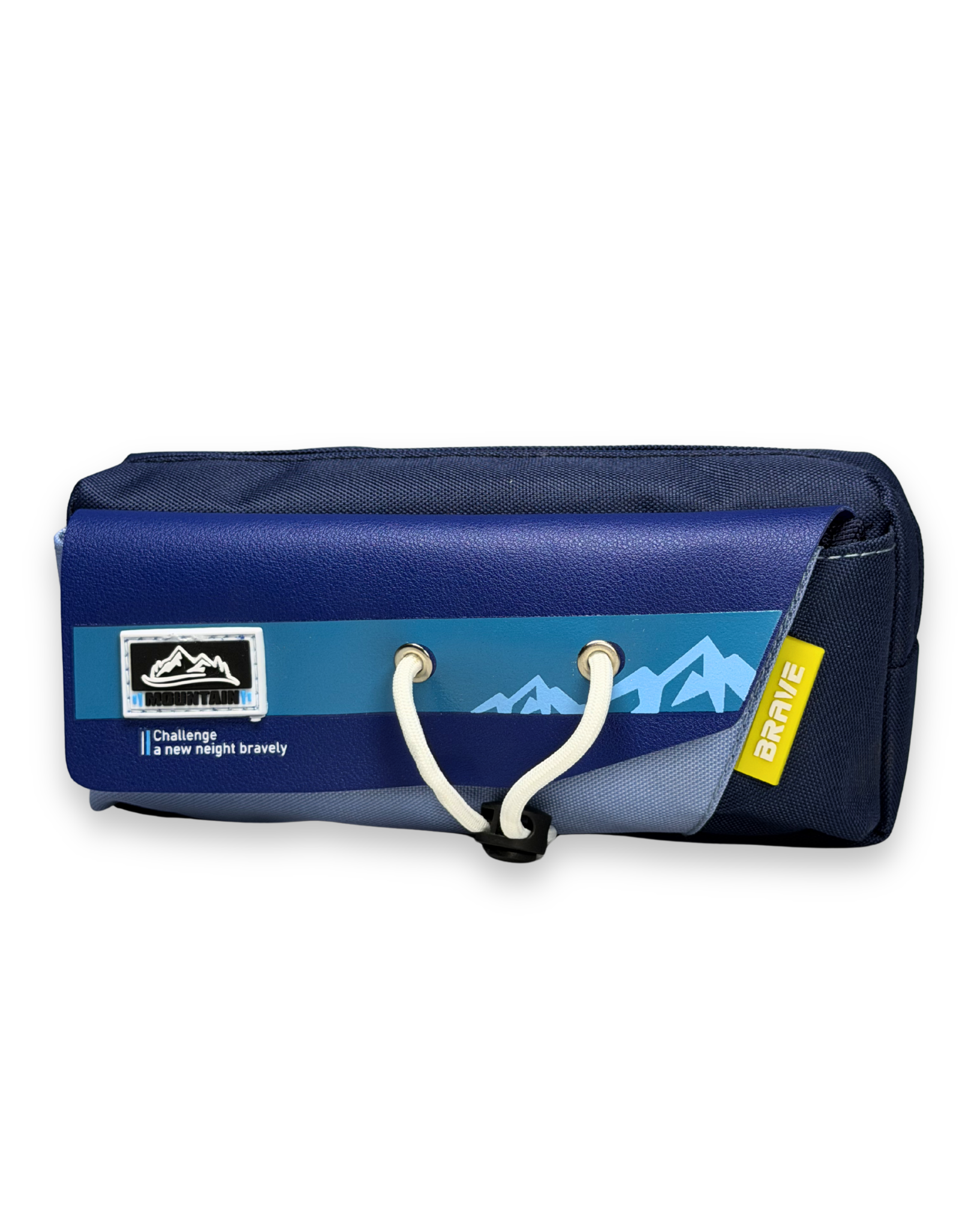 Brave Mountain Adventure Canvas Pencil Case with Toggle Lock  | Large Stationery Pouch | Navy Blue