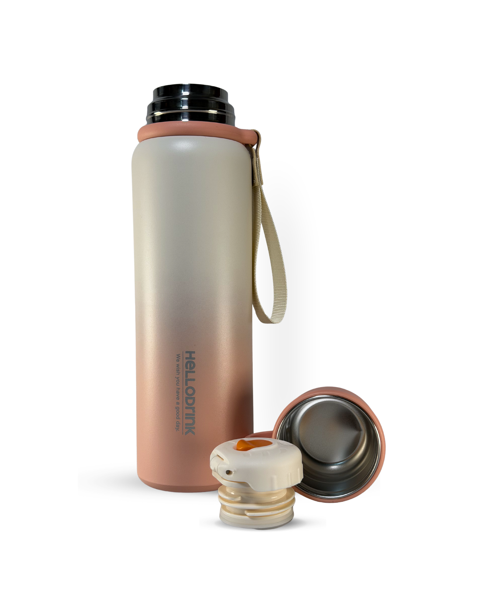 HELLO DRINK STEEL WATER BOTTLE WITH STRAP CAP | 750ML | BROWN