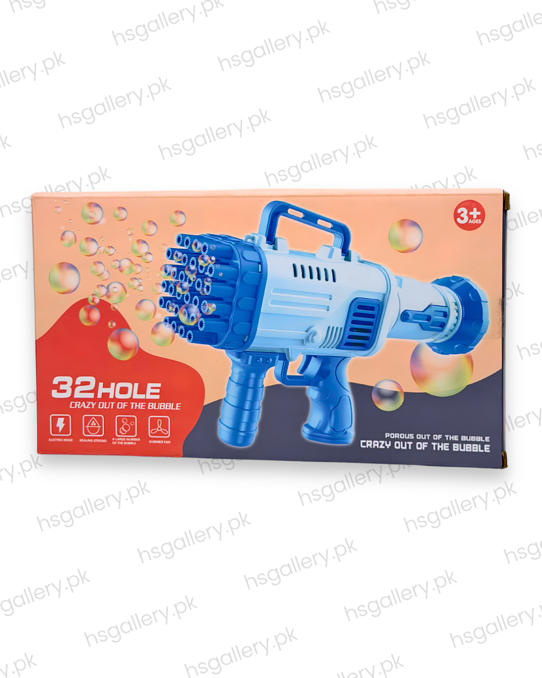32-Hole Electric Gatling Bubble Gun Machine with Fan