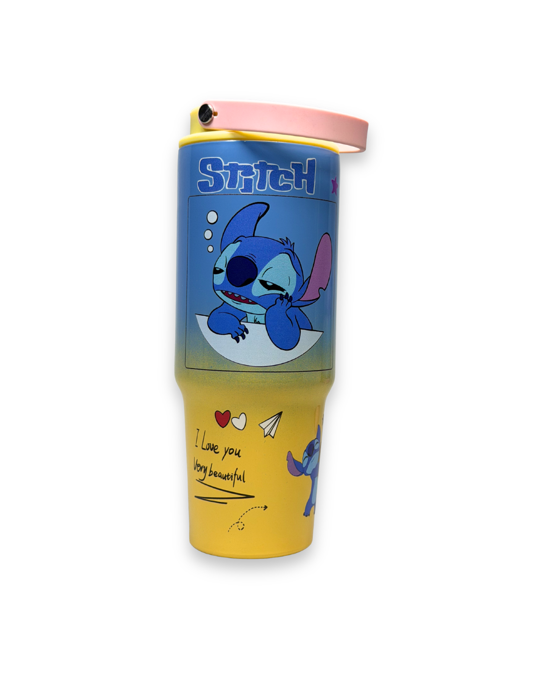 Disney Stitch Sleepy Theme Two-Tone Yellow & Azure Blue Thermal Flask – Vacuum Insulated Leakproof Water Bottle