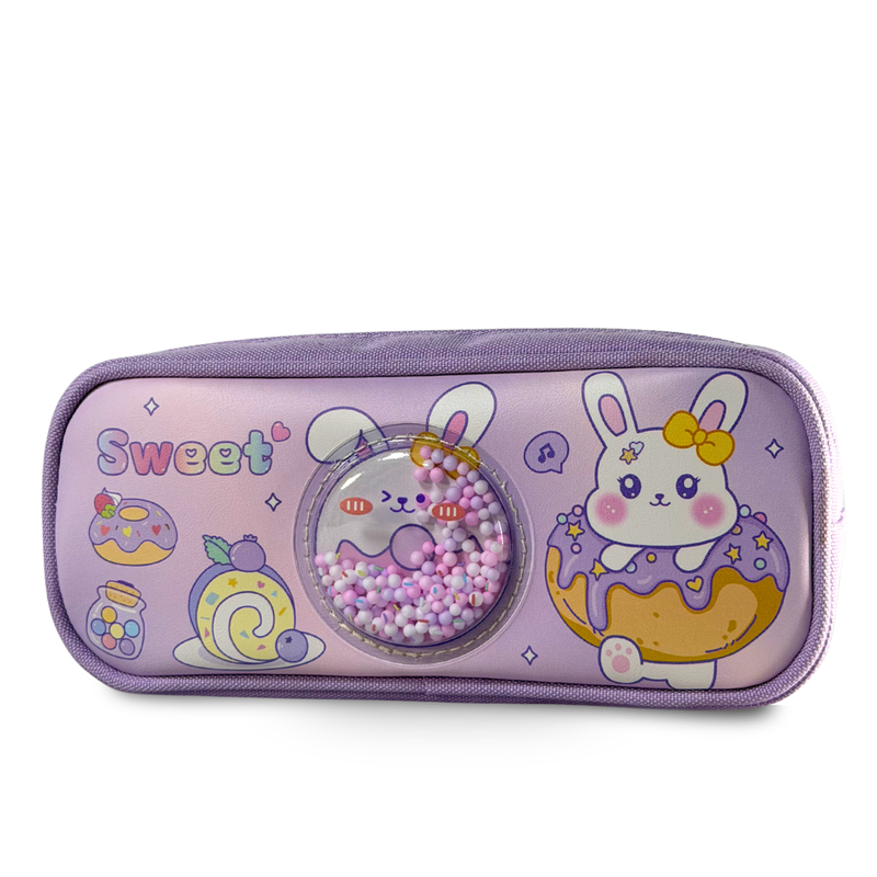Sweet Bunny 3D Shaker Pencil Case – Aesthetic Purple Stationery Pouch