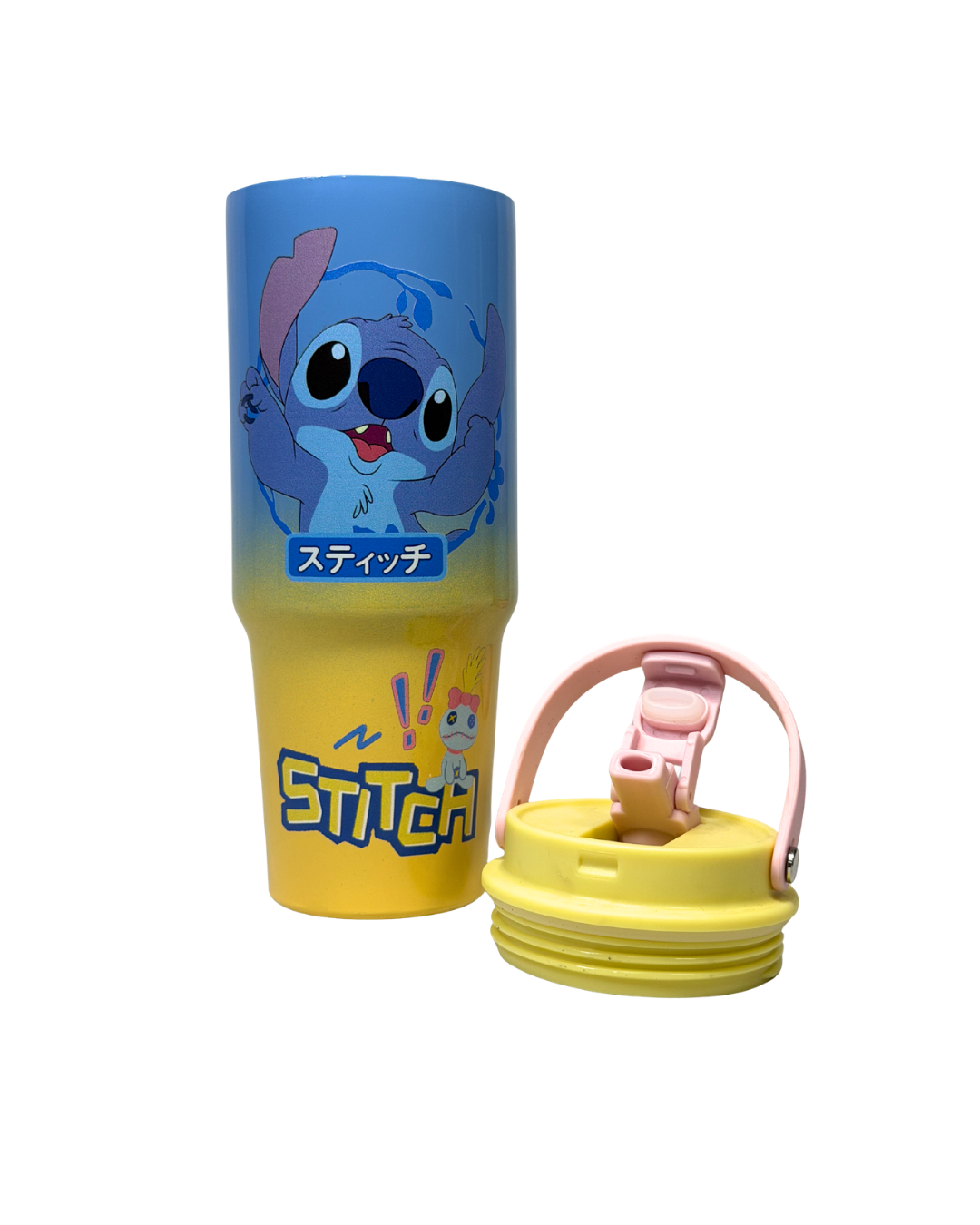 Disney Stitch Sleepy Theme Two-Tone Yellow & Azure Blue Thermal Flask – Vacuum Insulated Leakproof Water Bottle