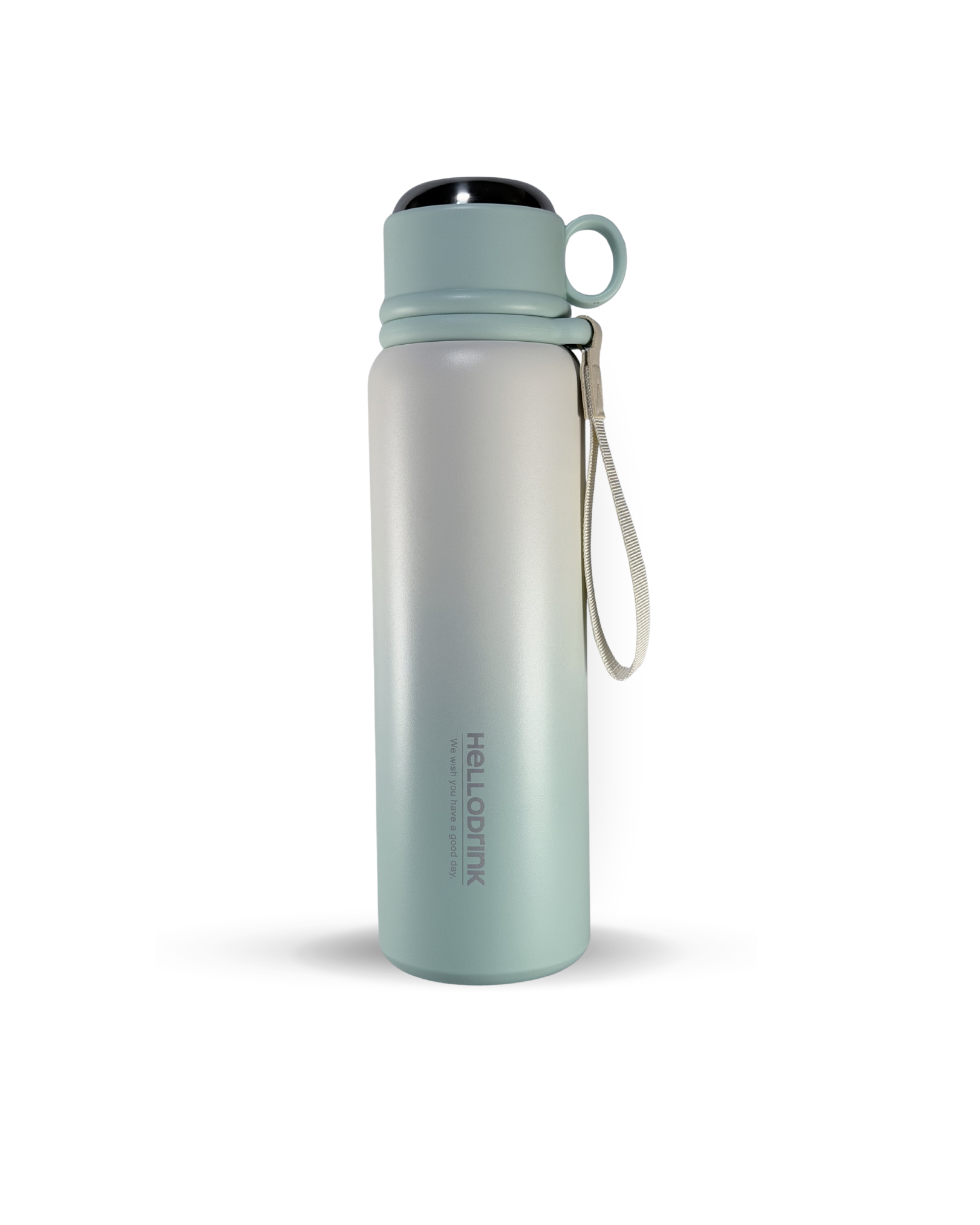 HELLO DRINK STEEL WATER BOTTLE WITH STRAP CAP | 750ML | GREEN
