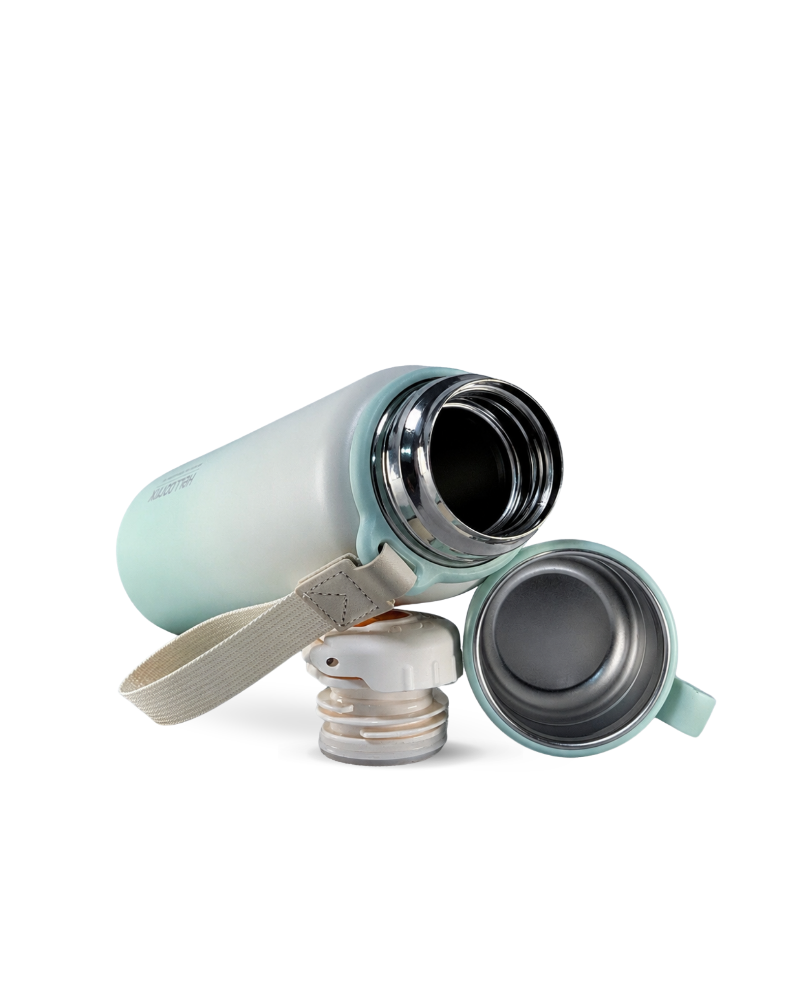 HELLO DRINK STEEL WATER BOTTLE WITH STRAP CAP | 750ML | GREEN